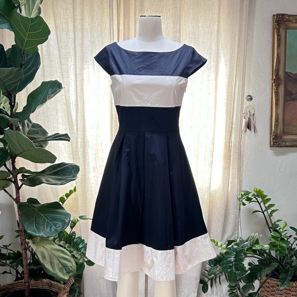 Kate Spade Classic Old Money Black White Colorblock Fit Flare Dress Size 6